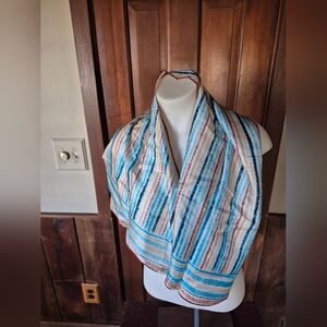 Echo Multicolor Striped Silk-Chinon Scarf in Blue, Red, Cream